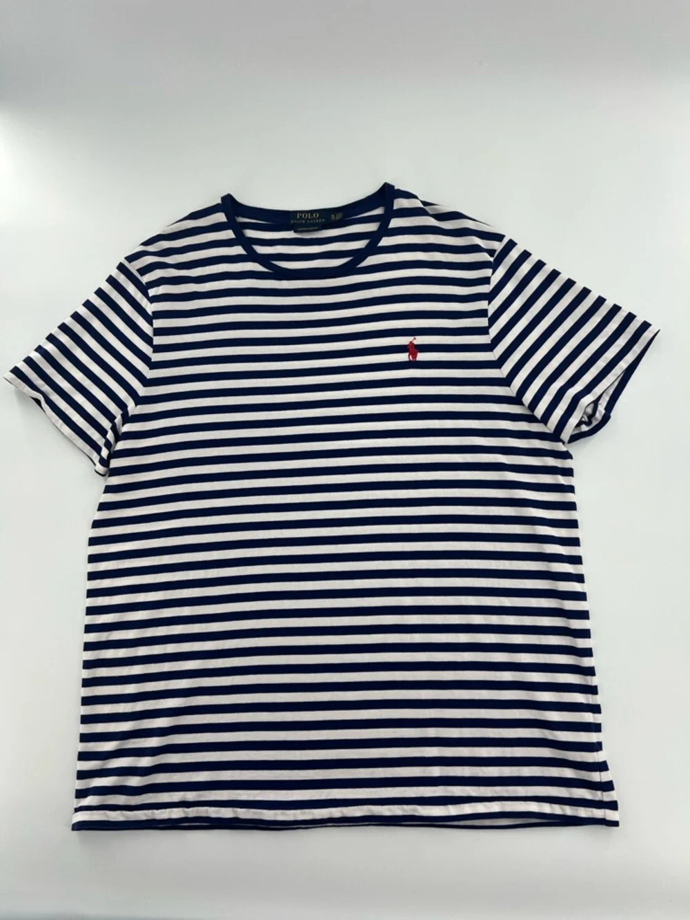 Polo Ralph Lauren Navy White Striped Short‎ Sleeve Tee nautical coastal XL